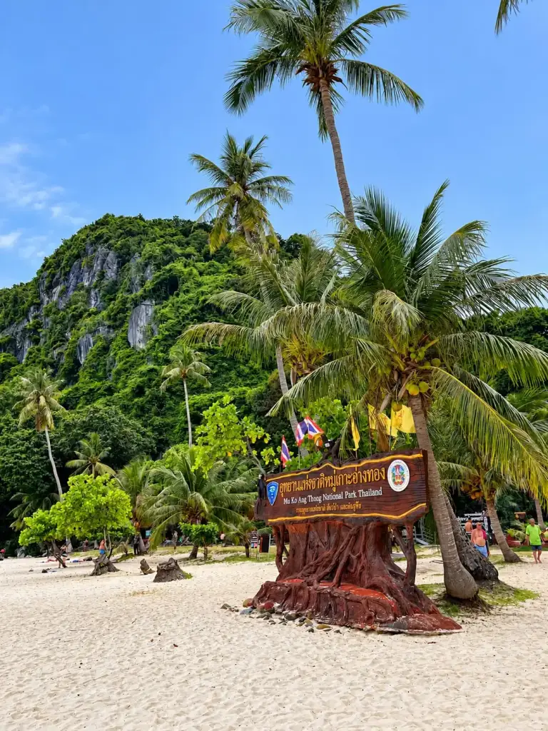 The Ang Thong National Marine Park sign on the beach