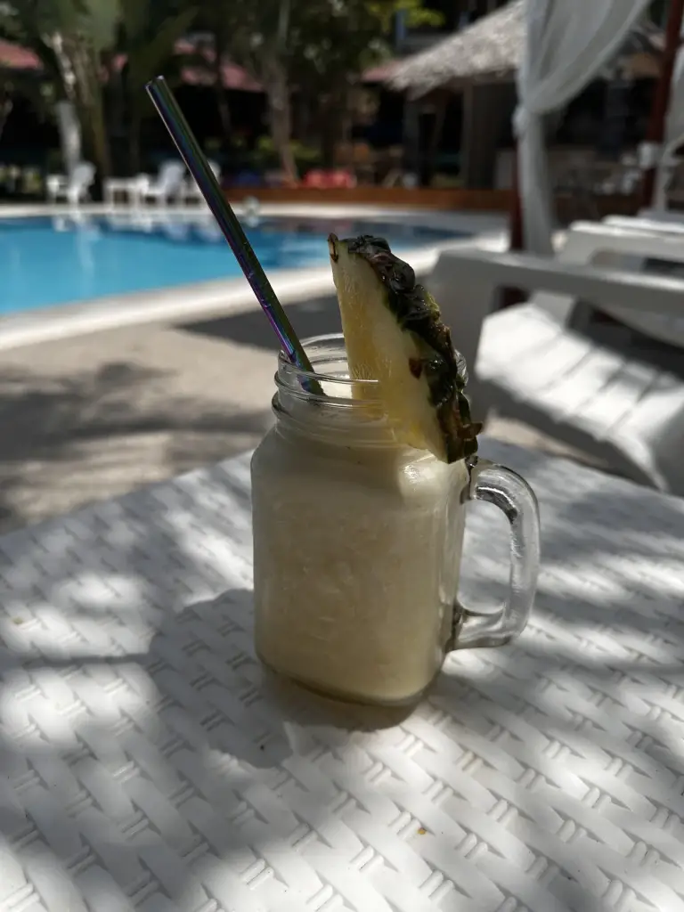 A pineapple shake by the pool at Baan Kiao Resort, Haad Yao
