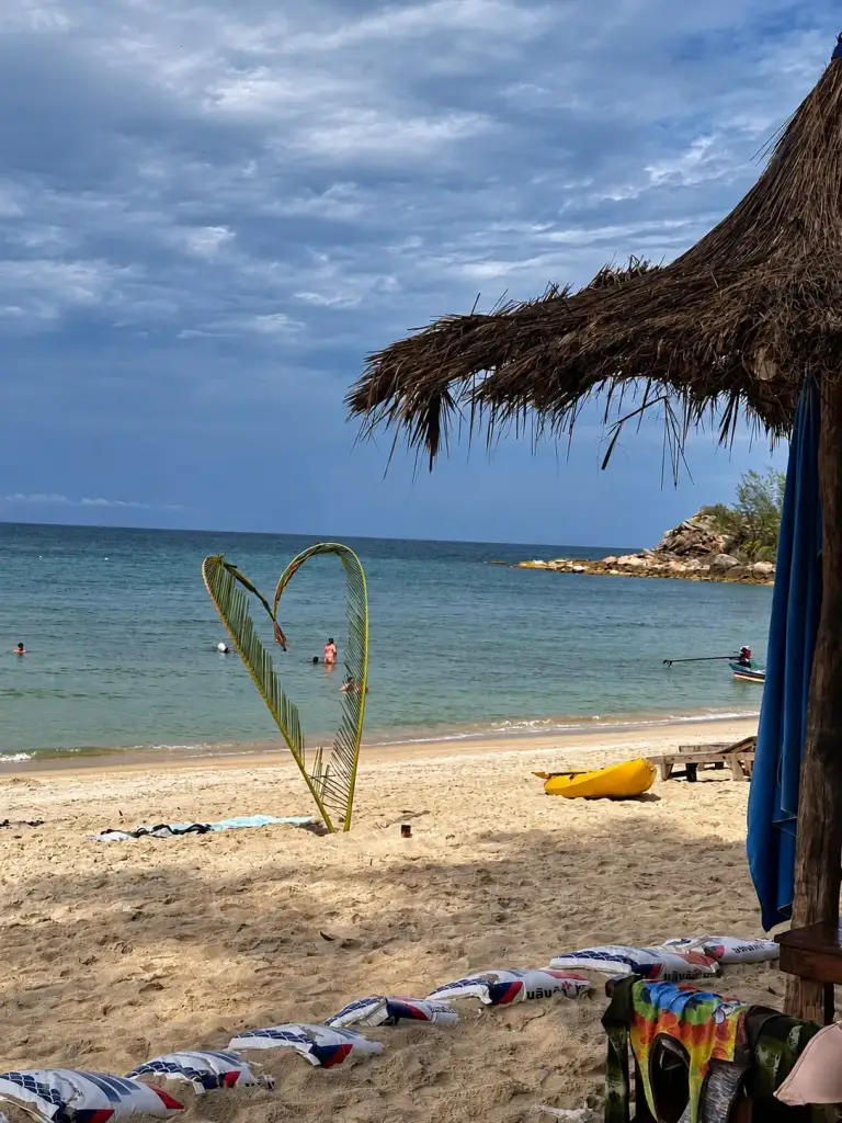 Heart made of branches on the beach at Bottle Beach, Koh Phangan