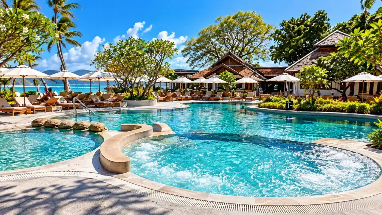 Pool and jacuzzi at Chaweng Regent Beach Resort facing Chaweng Beach, Koh Samui