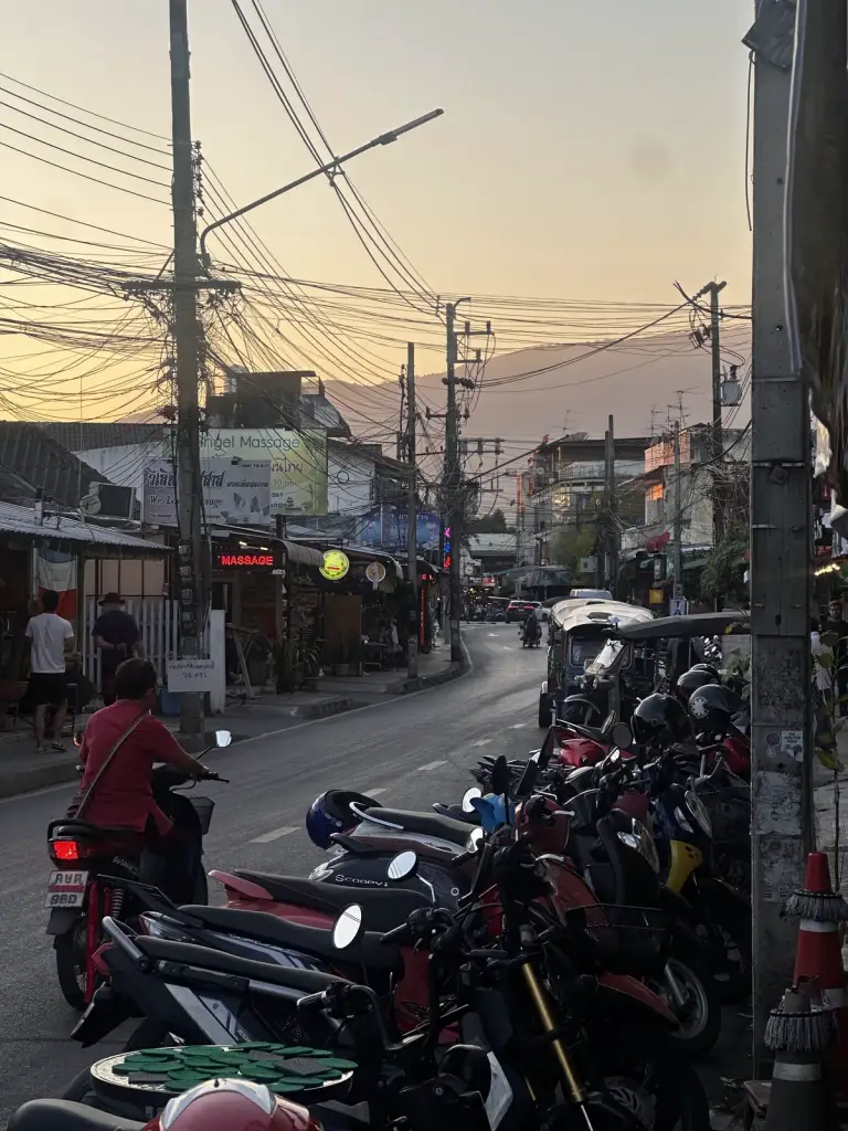 A street in Chiang Mai at sunset