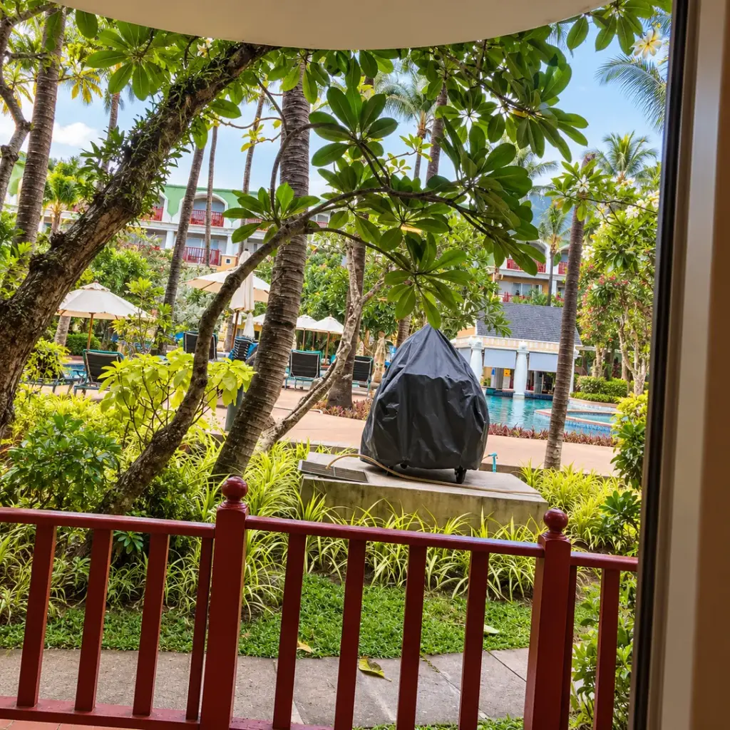 The view from the room's balcony to the main pool at Phuket Graceland