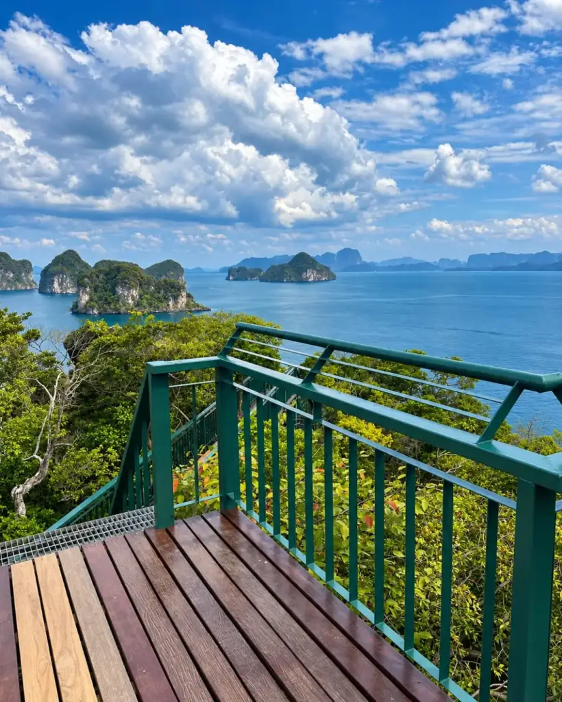 The view from the 360 viewpoint on Koh Hong over the limestone islands in the bay