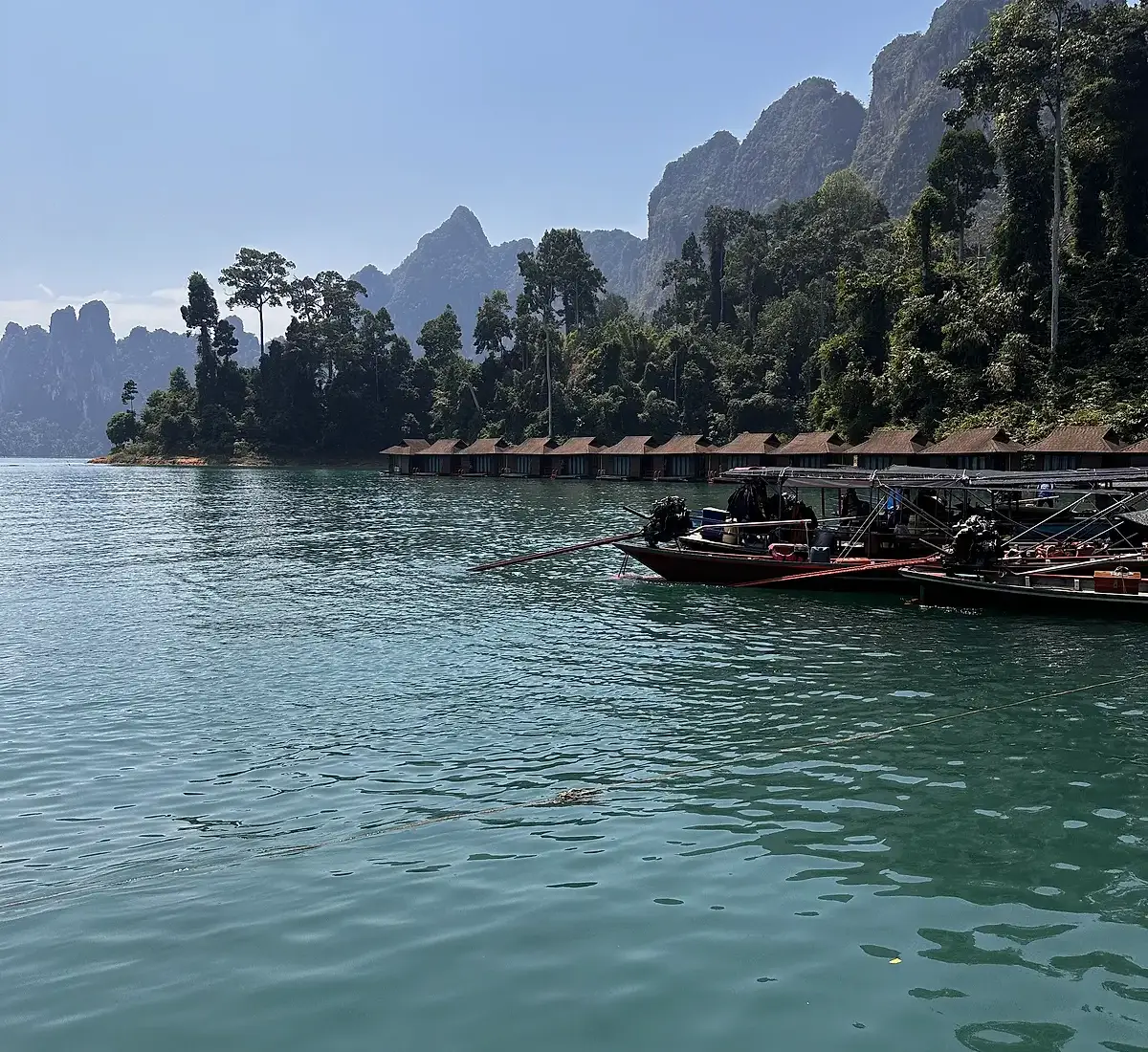 Cheow Lan Lake, limestone cliffs and longtail boats