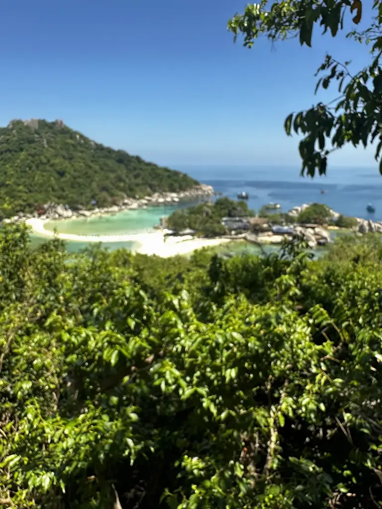 Le banc de sable de Koh Nang Yuan aperçu entre les arbres sur le chemin du point de vue