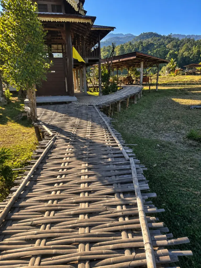 The bamboo walkway of the Kho Ku So bridge in Pai
