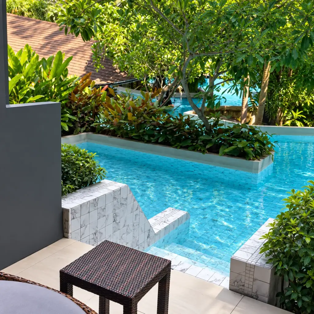 Steps from the room's balcony into the pool at Panan Krabi Resort