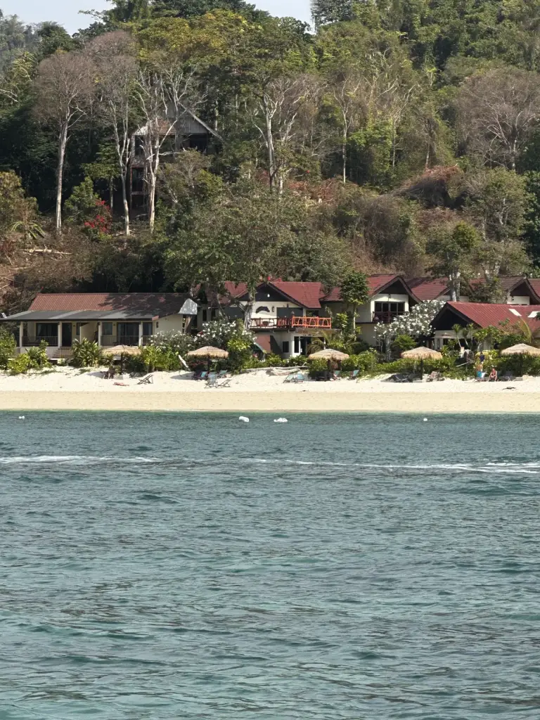 Long Beach on Koh Phi Phi: pale sand and bungalows among the trees