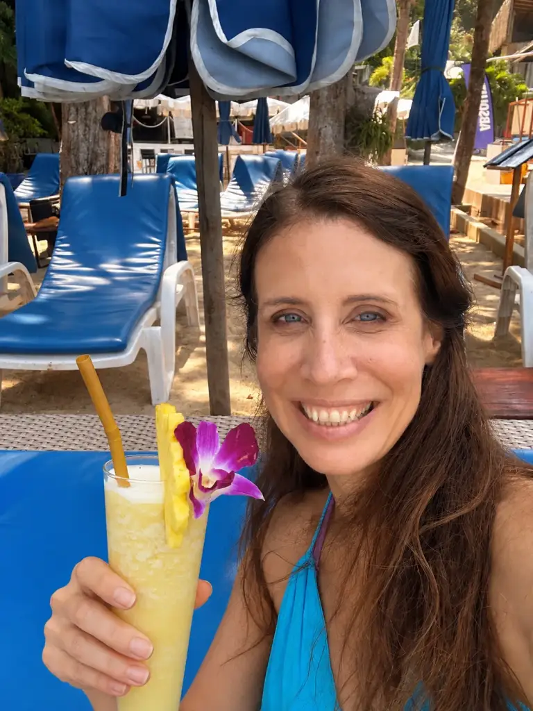 Michelle Loren with a pineapple shake at Paradise Beach, Phuket