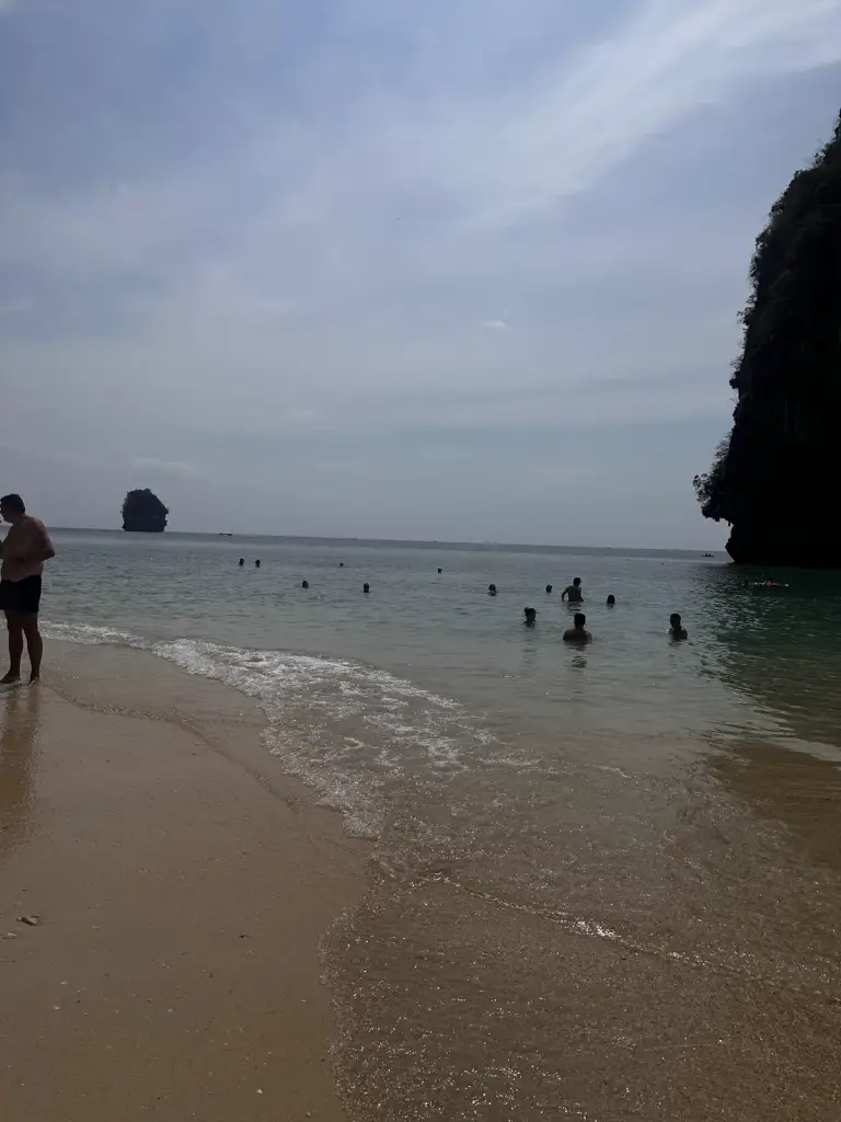 Phra Nang Beach in Railay, shallow water and limestone cliffs