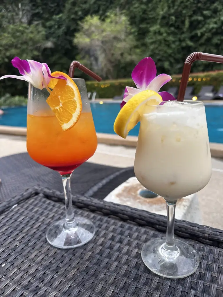 Two cocktails by the pool at Railay Phutawan Resort