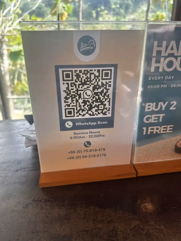 Happy Hour sign by the bar at Railay Phutawan Resort