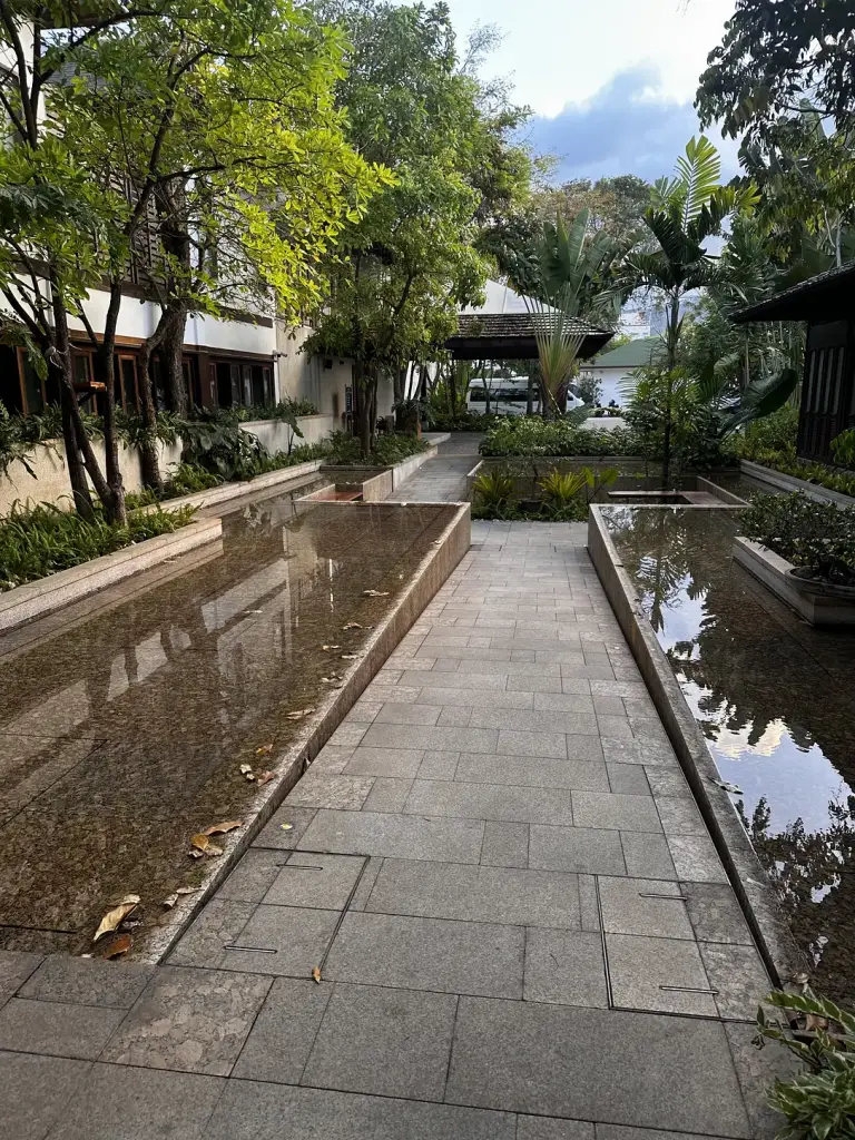 The water path through the gardens at Banana Fan Sea Resort