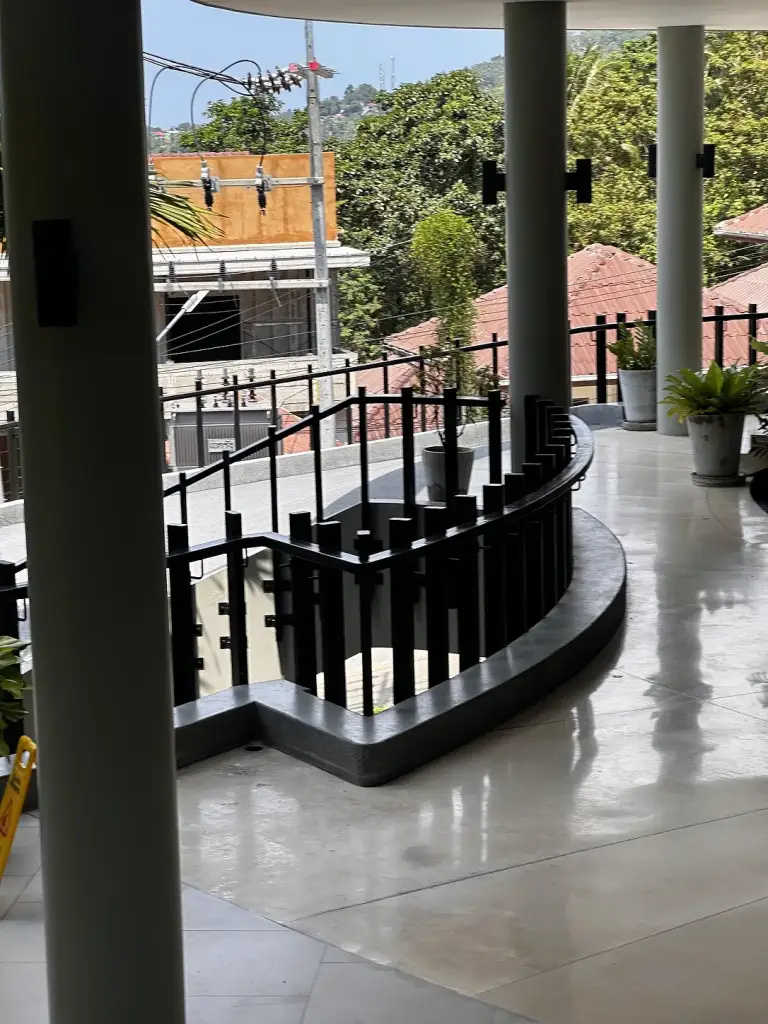 The terraced levels and stairs of The Tarna Align Resort on the hill