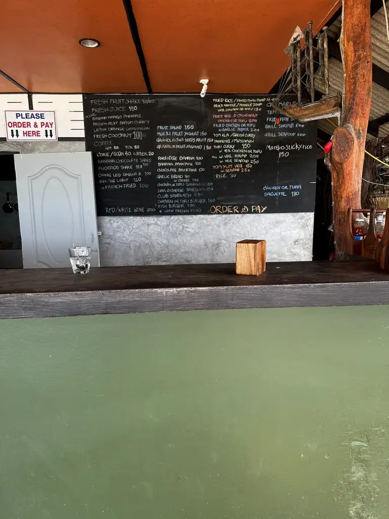 The kiosk and menu board on Zen Beach